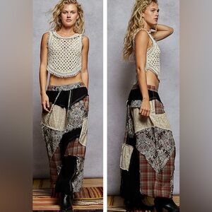 POL Patchwork Wide Leg Jogger Pants NWOT Boho Contrast Panels Size S